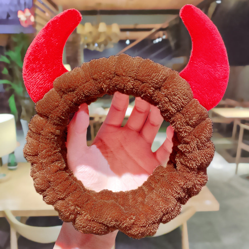Red Horn Hair Band Wash Face Headband